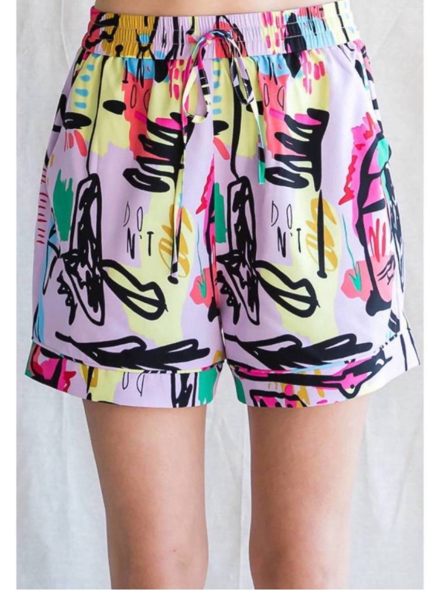 Jodifl Print Shorts With Drawstring Waistline Cuffed Hems In Lavender Mix